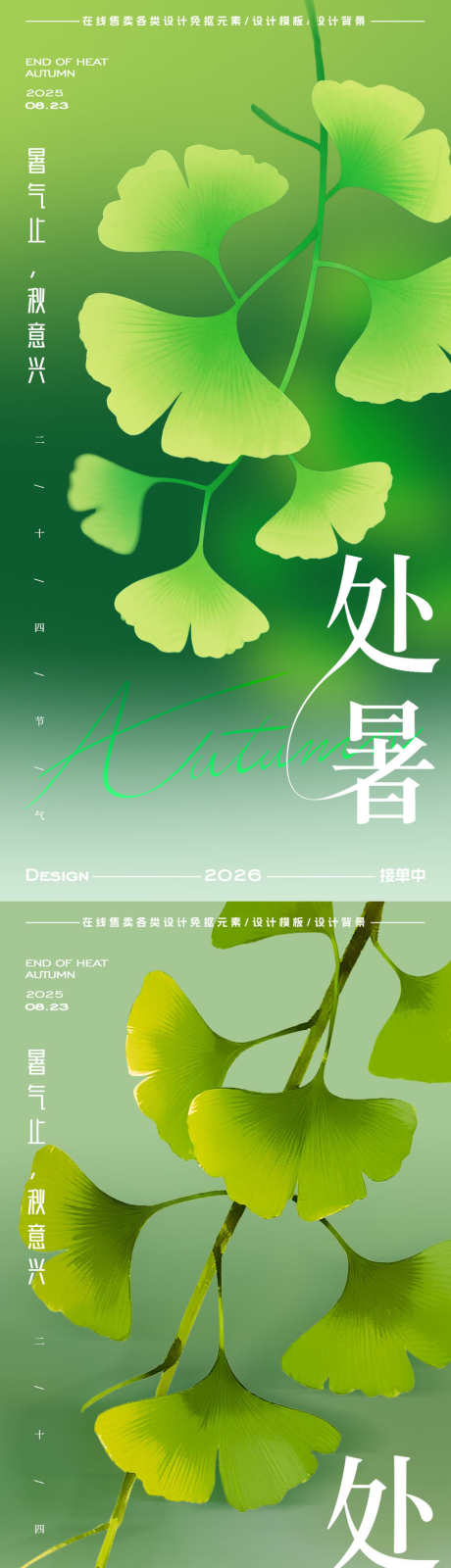 处暑节气海报_源文件下载_PSD格式_900X3601像素-插画,银杏叶,处暑-作品编号:2025082209156020-志设