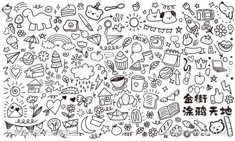 手绘线条涂鸦地贴