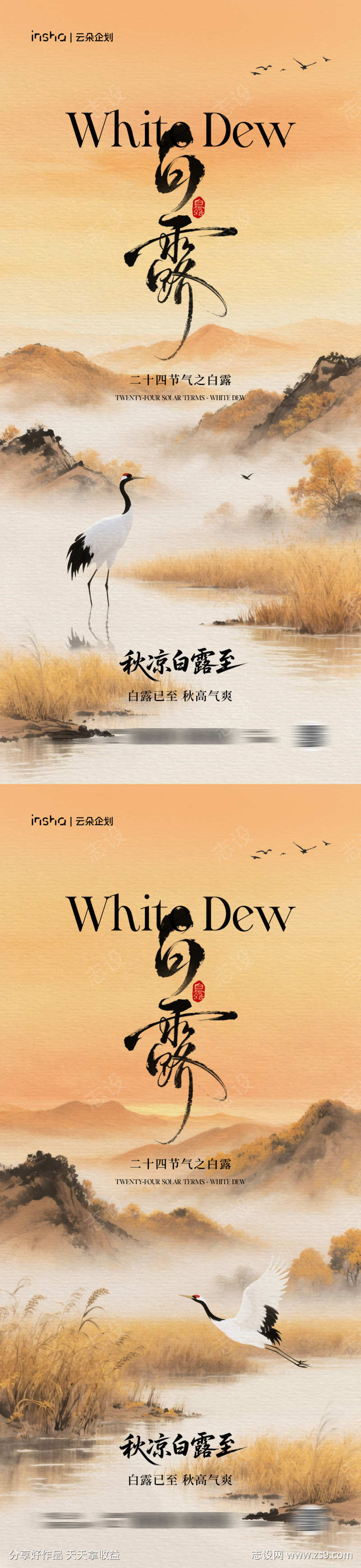 白露节气中式海报