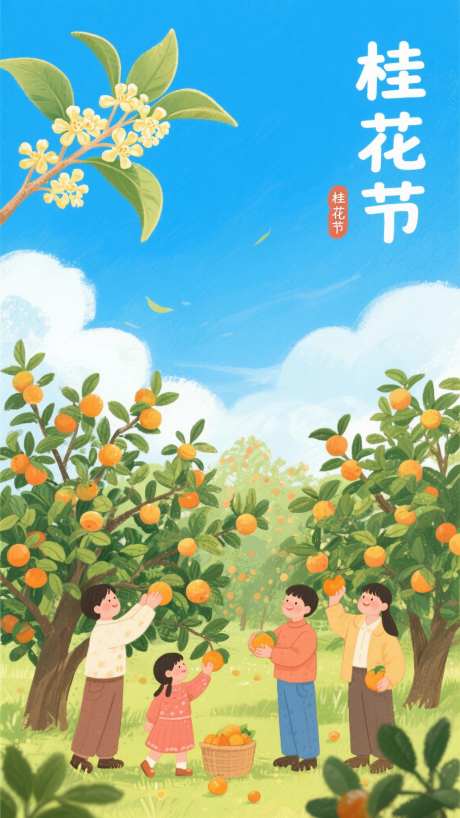 丰收的秋天_AI图片下载_采样_1152X2048像素-蓝天,果树,插画-作品编号:2025082511259710-志设