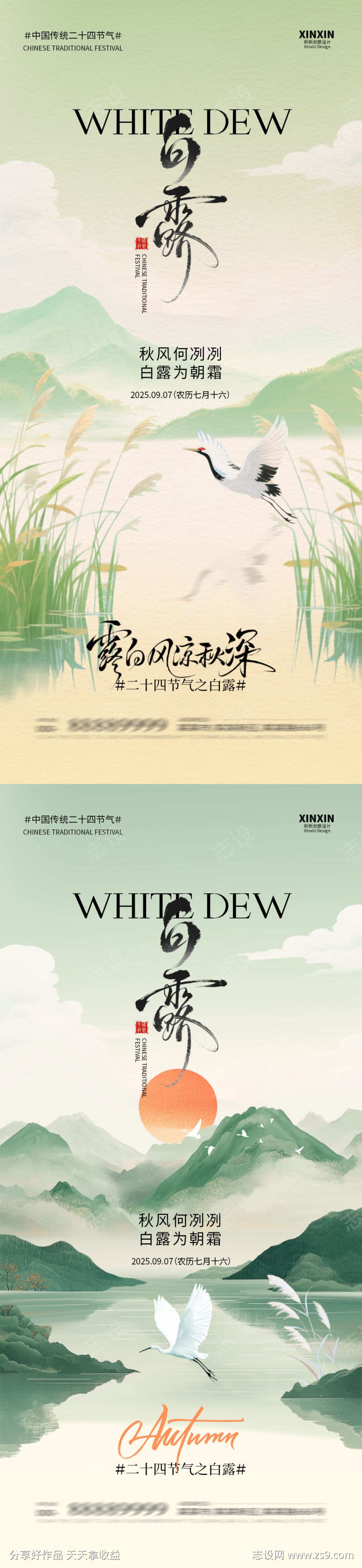 白露节气清新简约海报