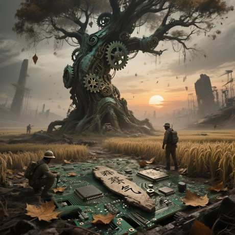 末世中的秋天_AI图片下载_采样_2048X2048像素-落日,机器,树-作品编号:2025082511258892-志ˆ设‘网
