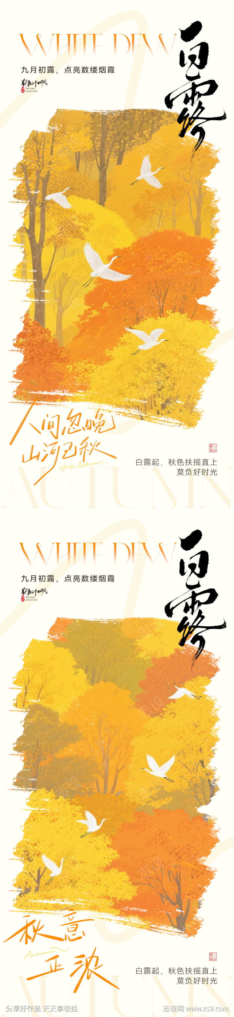 白露节气插画海报