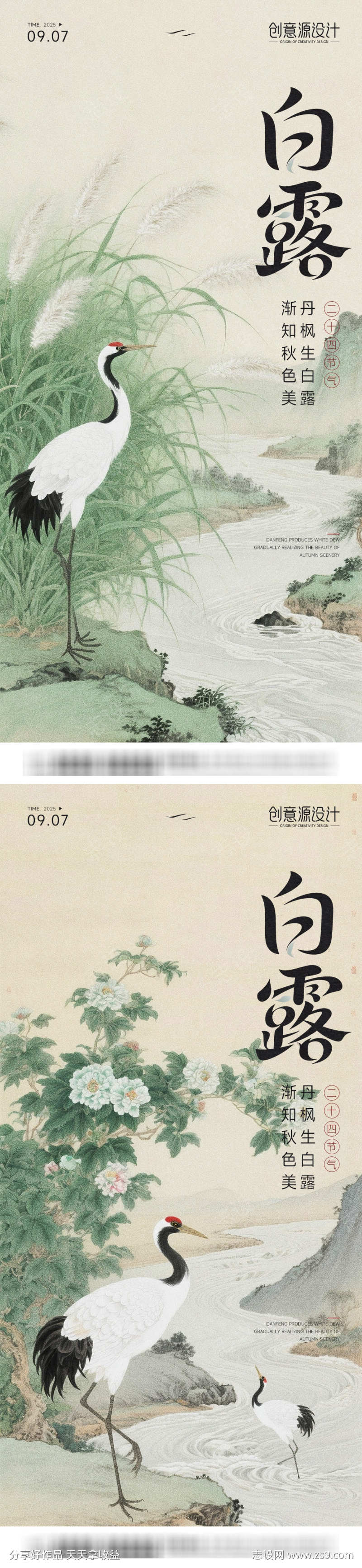 白露节气中式插画系列海报