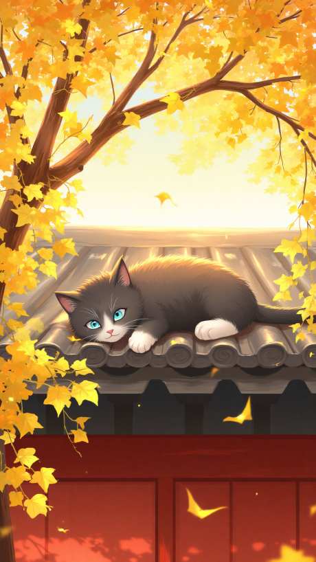 墙上的黑猫_AI图片下载_euler采样_864X1536像素-绘画,秋日,银杏树-作品编号:2025082616463335-志设