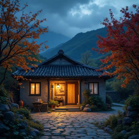大山深处有人家_AI图片下载_euler采样_1024X1024像素-瓦房,大山,照明-作品编号:2025082915378691-志设