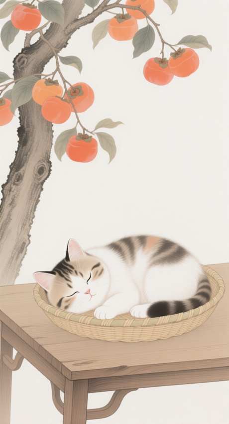 柿子树下的小猫_AI图片下载_采样_752X1392像素-毛绒绒,可爱,秋日-作品编号:2025083015475667-志.设ˌ网