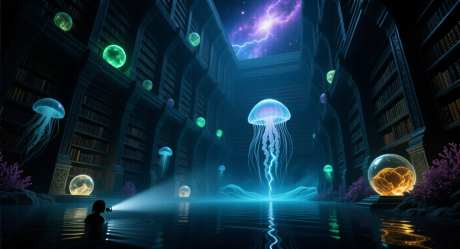 震撼的深海图书馆_AI图片下载_采样_1392X752像素-海洋生物,图书馆,科技-作品编号:2025083110432945-志,设˒网