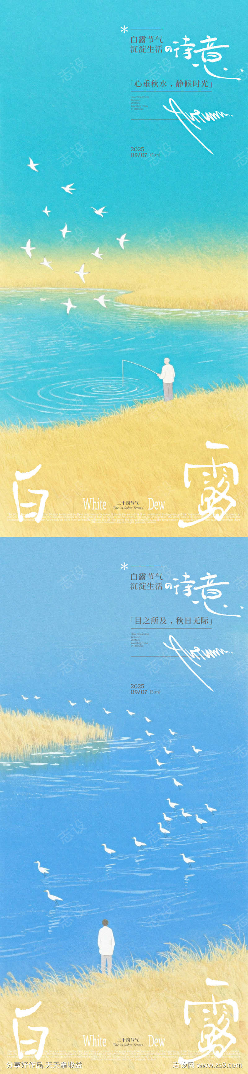 白露诗意手写字海报