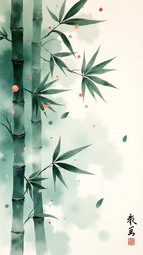 极美竹国风水彩国画_AI图片下载_euler采样_864X1536像素-国画,水彩,国画-作品编号:2025090209446219-志.设˓网