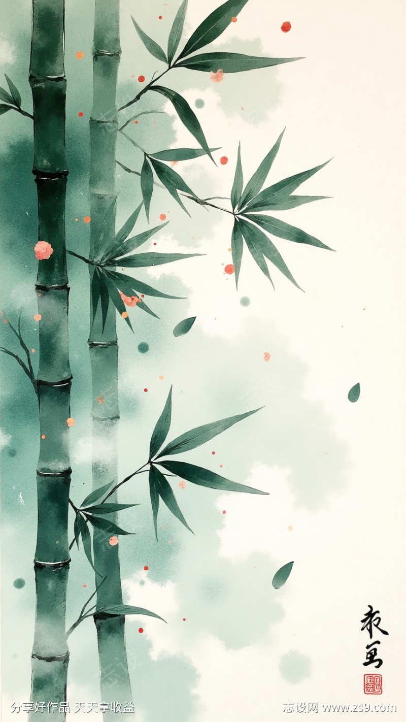 极美竹国风水彩国画