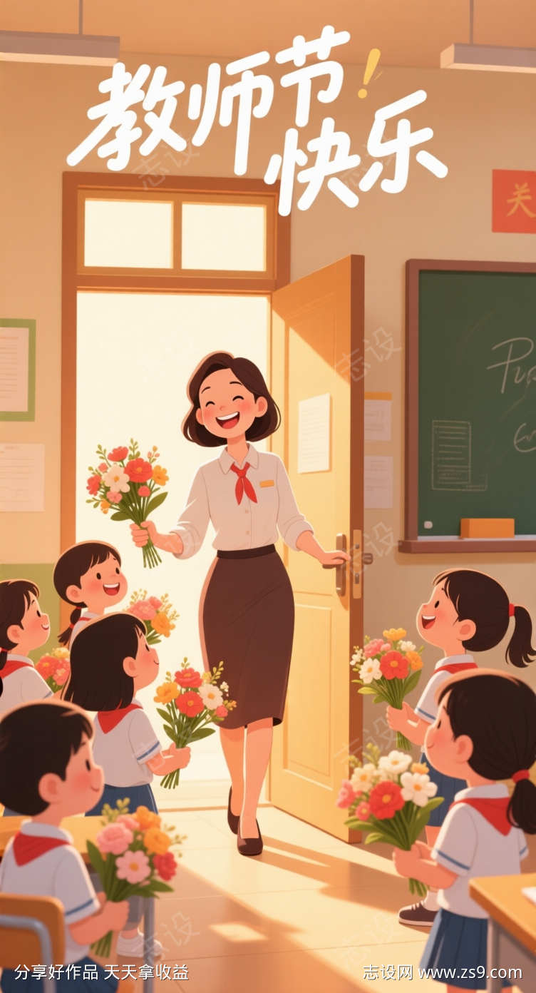 教师节快乐插画