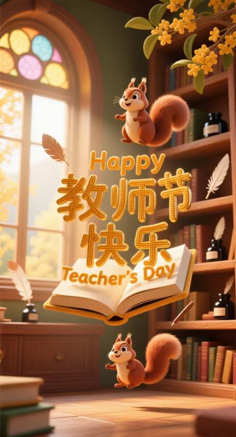 金秋松鼠感谢恩师_AI图片下载_采样_752X1392像素-老师,恩师,感恩-作品编号:2025090308551247-志ˉ设˰网