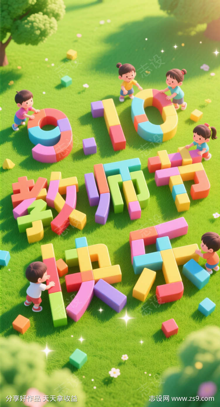 彩色积木教师节海报