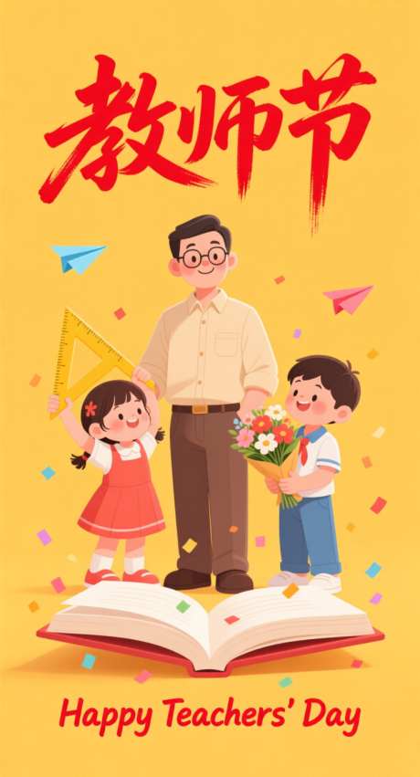 教师节插画_AI图片下载_采样_752X1392像素-尺子,鲜花,书本-作品编号:2025090309175358-志͵设.网