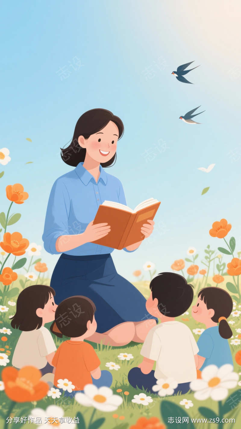 教师节简约插画海报
