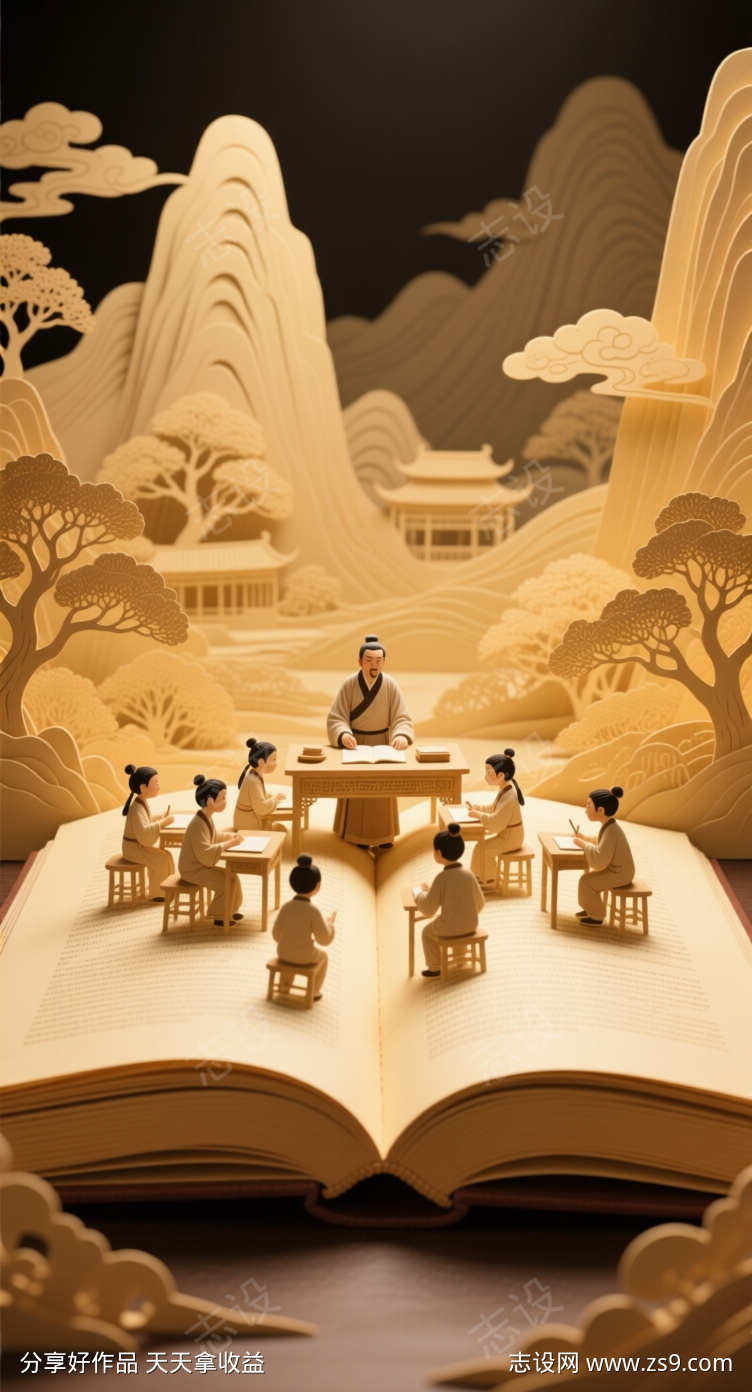 立体国风山水剪纸