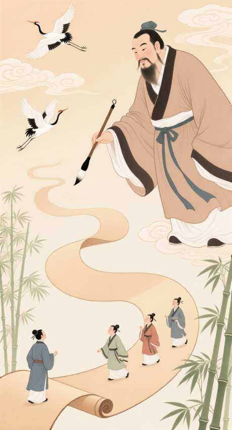 古代学子行走在卷轴_AI图片下载_采样_752X1392像素-卷轴,仙鹤,学子-作品编号:2025090309258942-志ˌ设‘网