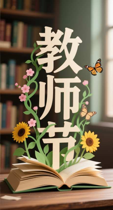 教师节文字海报_AI图片下载_采样_752X1392像素-向日葵,书架,藤蔓-作品编号:2025090310074598-志ˇ设͵网