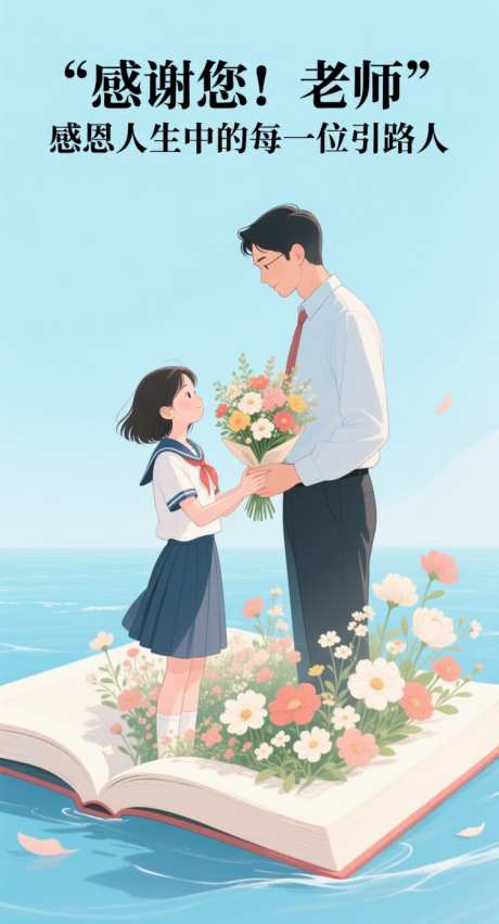 感谢师恩插画_AI图片下载_采样_752X1392像素-书本,教师节,老师-作品编号:2025090310382367-志′设ˉ网