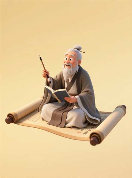 老夫子坐在卷轴上_AI图片下载_采样_880X1184像素-毛笔,卷轴,老师-作品编号:2025090311101245-志ˈ̹设ˇ网