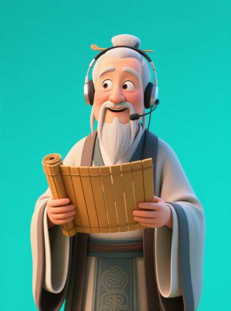 带着耳机的老师在上课_AI图片下载_采样_880X1184像素-教师,竹简,圣贤-作品编号:2025090311177759-志‘设˒网