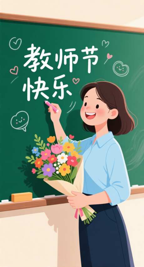 教师节快乐插画_AI图片下载_采样_752X1392像素-黑板,鲜花,老师-作品编号:2025090311432615-志˯设˯网