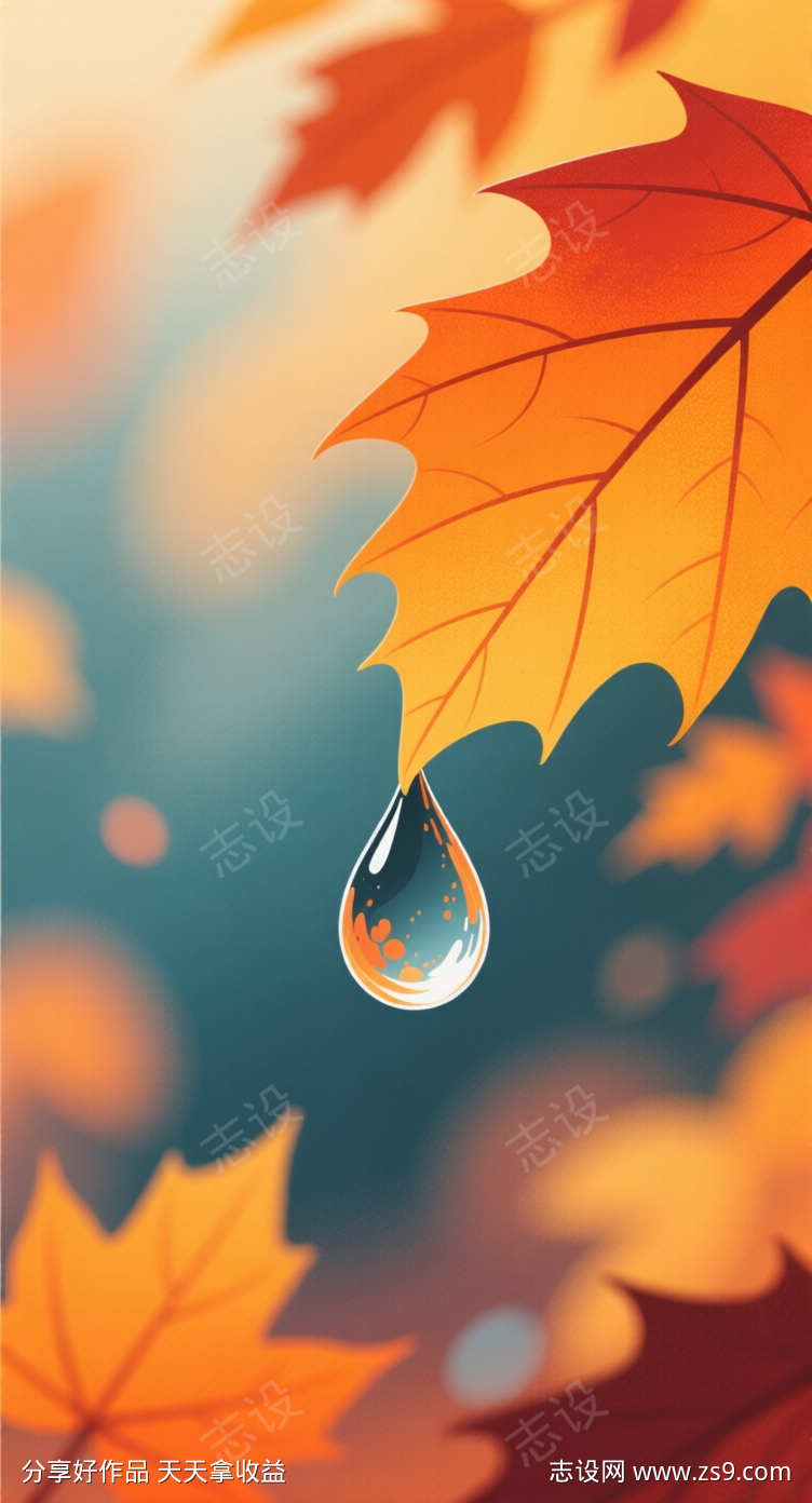 秋日白露水滴插画