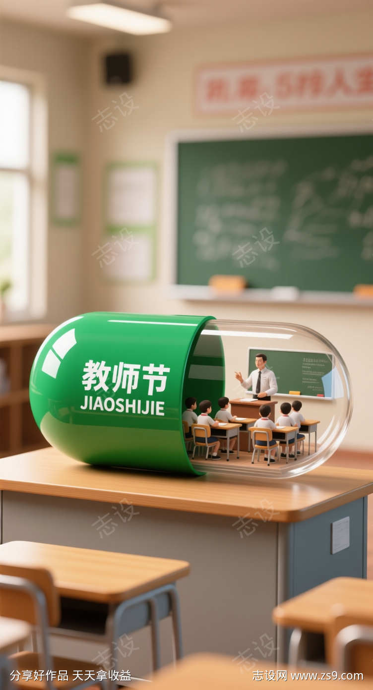 3D微缩艺术风教师节海报