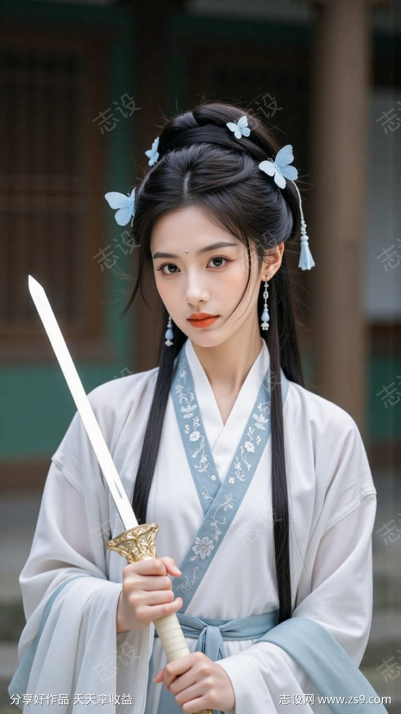 手持宝剑古风国潮美女模特