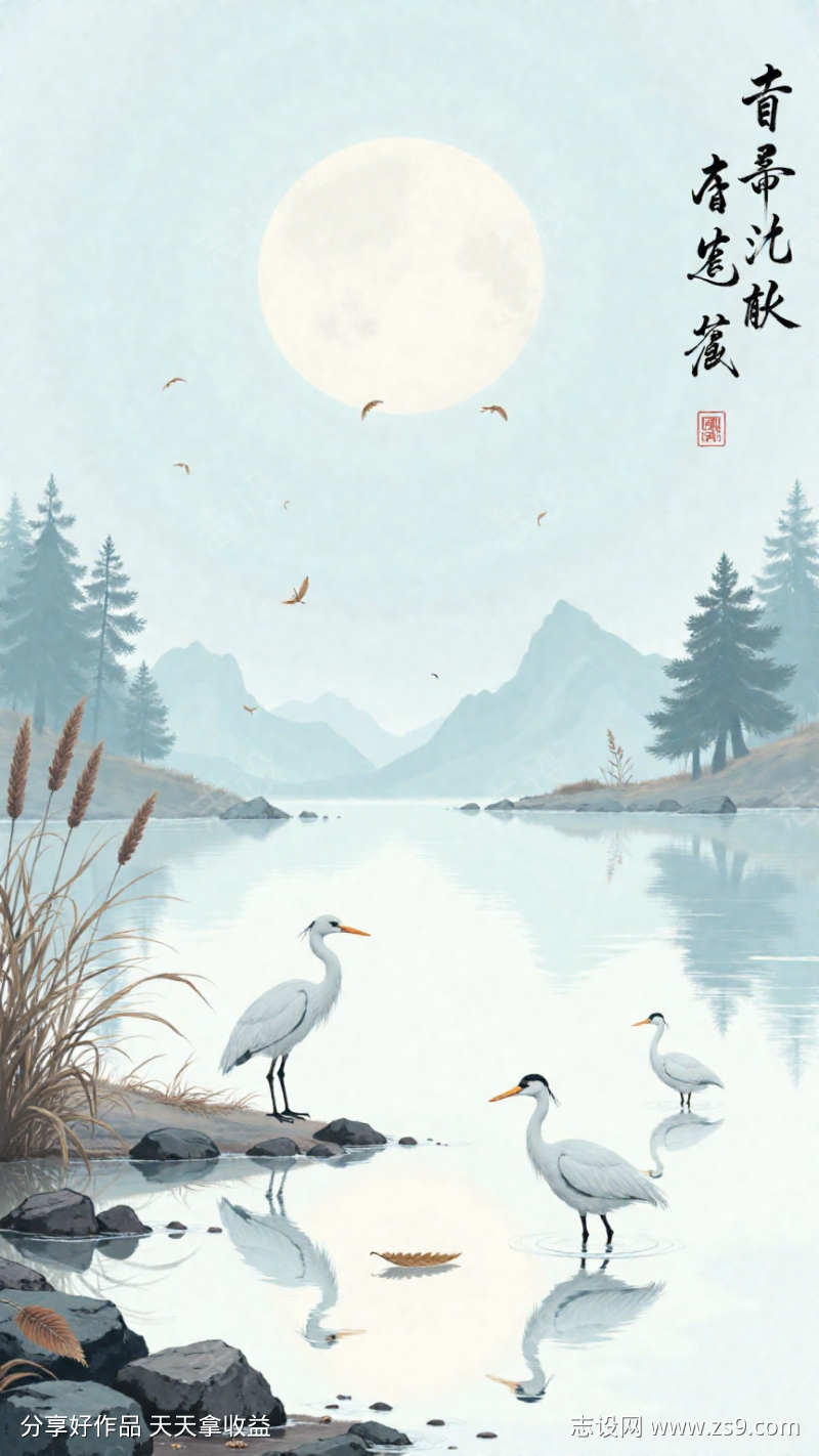 国潮白露二十四节气插画海报