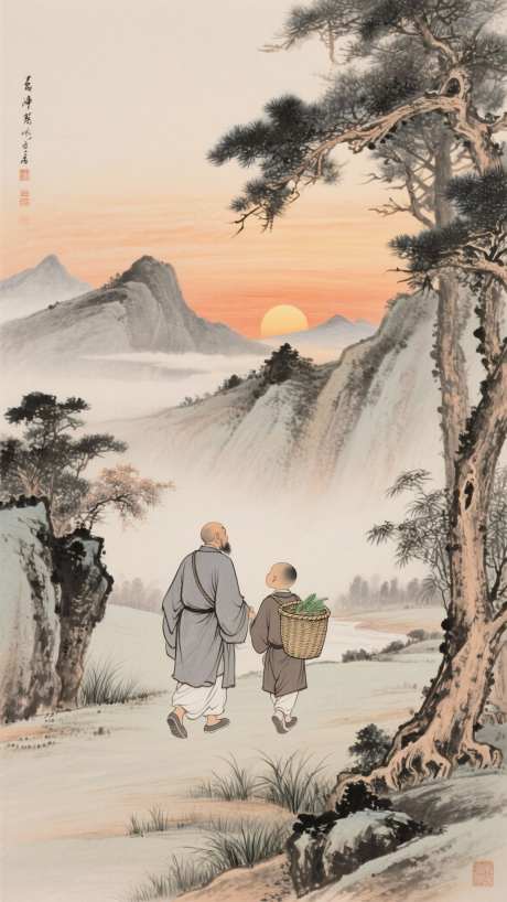 落日寻药归途_AI图片下载_采样_1152X2048像素-和尚,水墨画,中国画-作品编号:2025090609444912-志˰设,网
