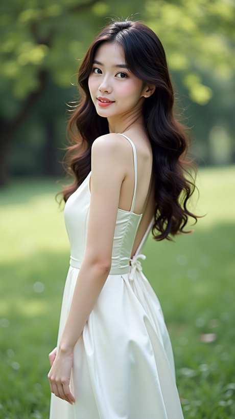 白色连衣裙美女模特户外写真摄影_AI图片下载_dpmpp_2m采样_864X1536像素-摄影,草地,模特-作品编号:2025090614104253-志ˇ设˜网