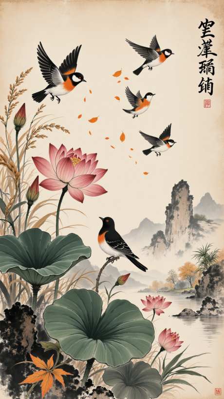 国潮风秋季节气海报插画背景_AI图片下载_dpmpp_2m采样_864X1536像素-背景,插画,秋分-作品编号:2025090617522041-志ˉ设ˆ网