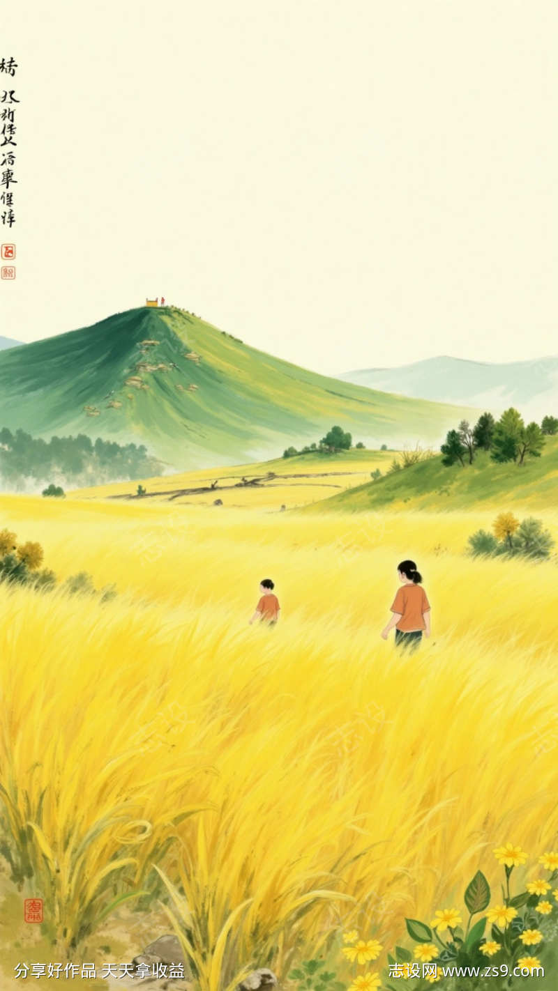 国潮秋分节气插画海报背景