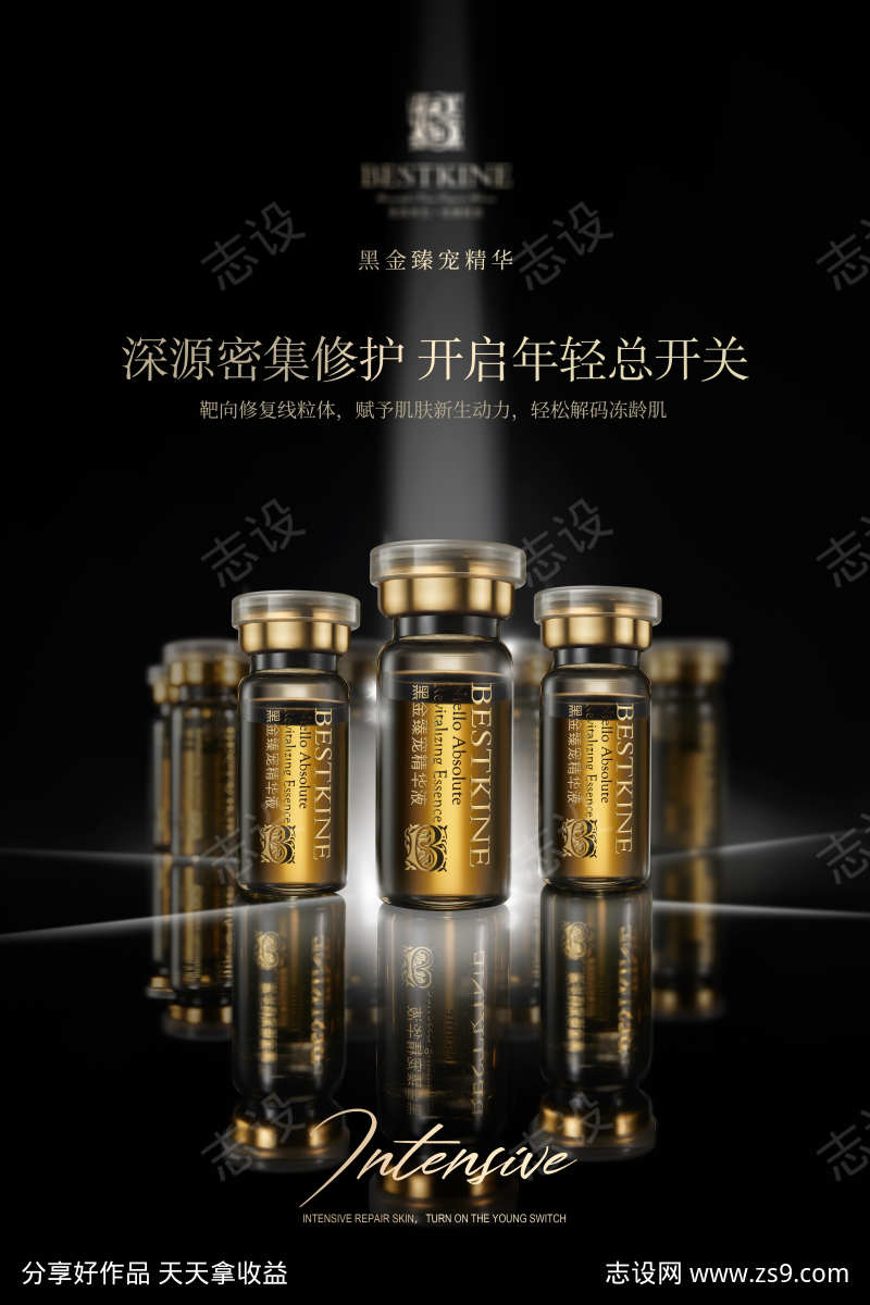 美业高端简约黑色护肤品化妆品套盒海报