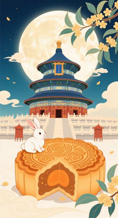 中秋节插画_AI图片下载_采样_752X1392像素-插画,国潮,兔子-作品编号:2025090808166502-志˱设·网
