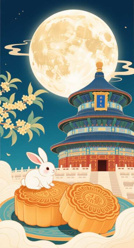 中秋节插画_AI图片下载_采样_752X1392像素-插画,国潮,兔子-作品编号:2025090808168783-志’设,网