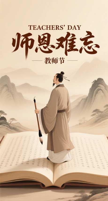 中国水墨画师恩难忘_AI图片下载_采样_752X1392像素-文人,形象,水墨-作品编号:2025090813352644-志·设˯网