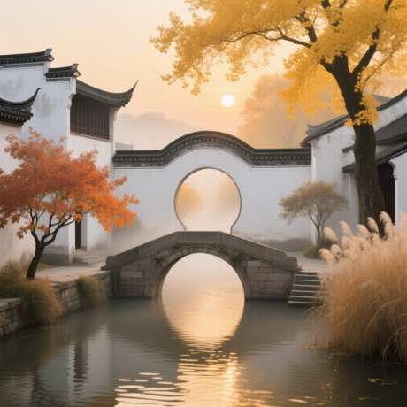 江南水乡徽派建筑江边秋天一色海报_AI图片下载_采样_1024X1024像素-秋天一色,江边,徽派建筑-作品编号:2025090910498234-志ʹ֣֤֚֫֗ׄ设˰网