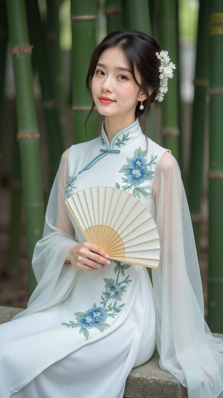 竹林国潮古风手拿扇子的美女模特_AI图片下载_dpmpp_2m采样_864X1536像素-竹林,模特,美女-作品编号:2025090913117335-志˓设˯网