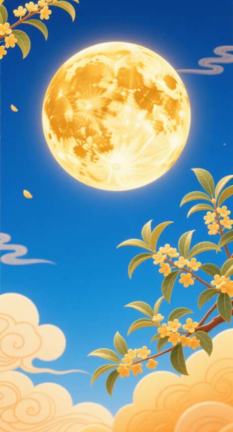 中秋节插画海报_AI图片下载_采样_752X1392像素-一轮圆月,桂花,插画-作品编号:2025091017098089-志`设˯网