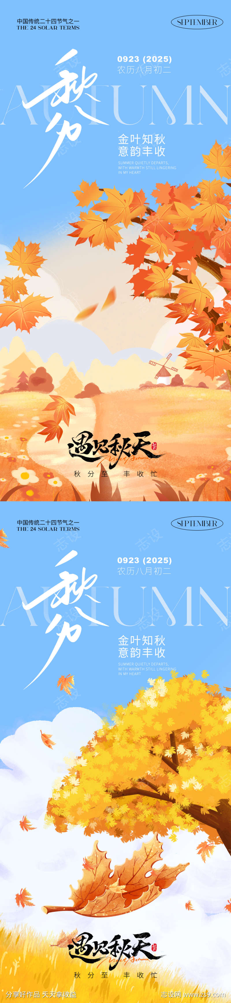 秋分节气插画海报