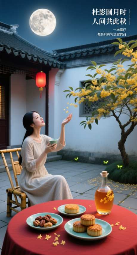 中秋佳节庭院赏月海报_AI图片下载_采样_752X1392像素-饼子,糕点,树-作品编号:2025091110195899-志,设ˆ网