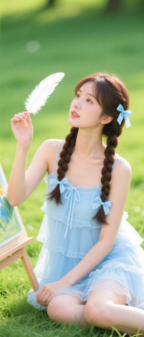 户外草地清新甜美双麻花辫美女模特实拍摄影_AI图片下载_dpmpp_2m采样_656X1536像素-实拍,模特,美女-作品编号:2025091115476123-志ˇ设˙网