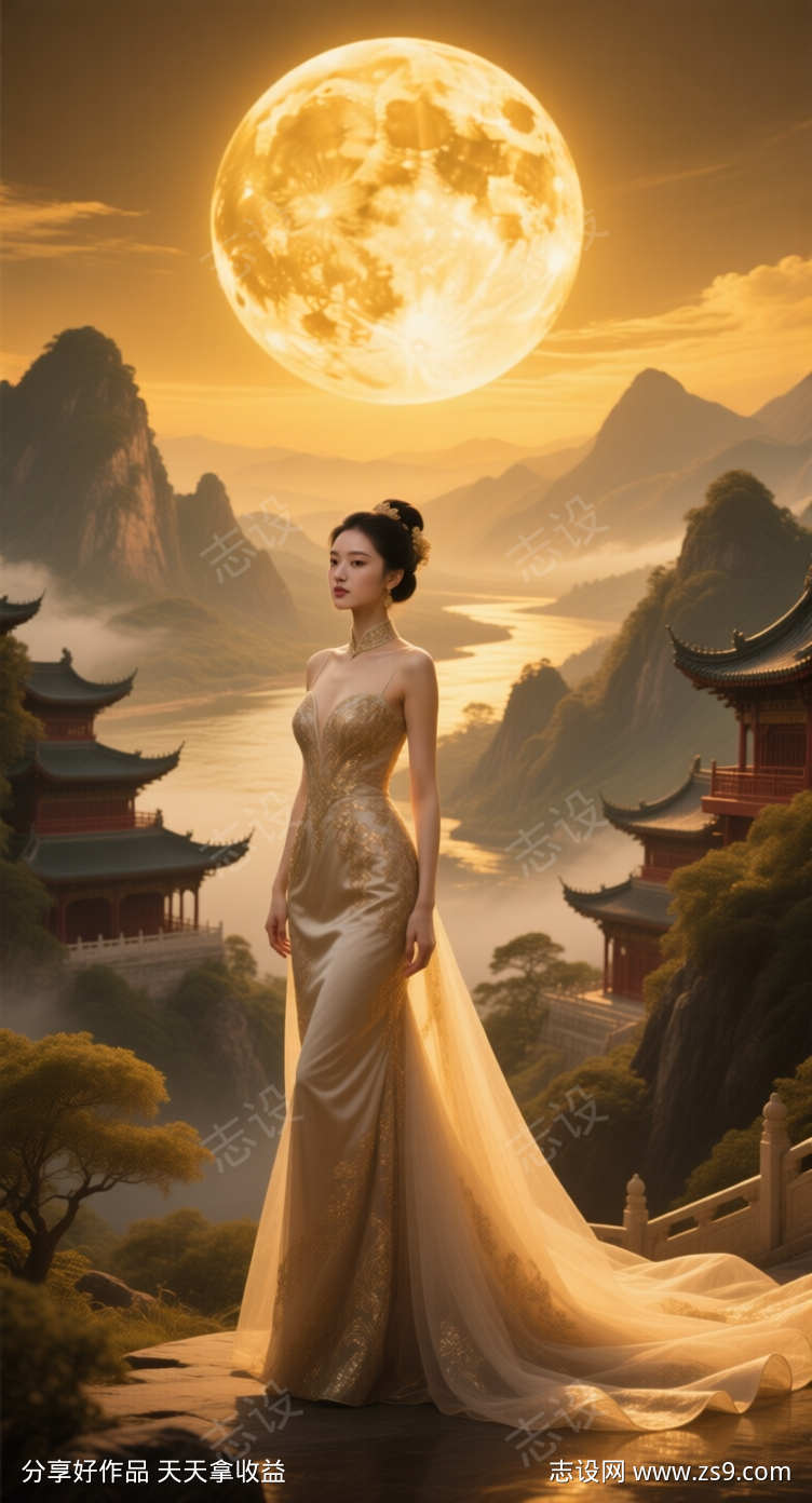 医美国庆中秋插画