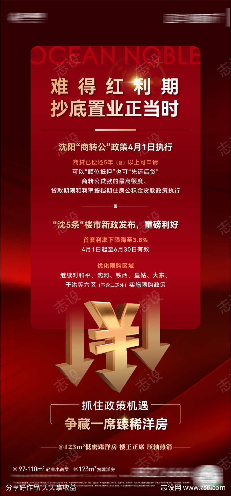 房地产楼市新政利率下调红色微信海报