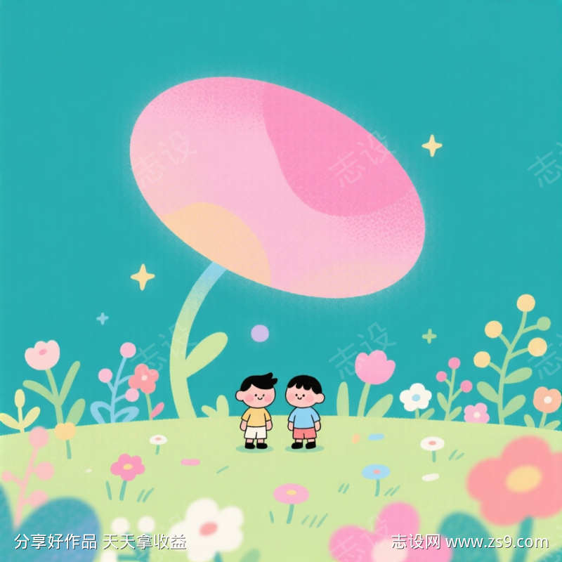 童趣涂鸦风格治愈系插画