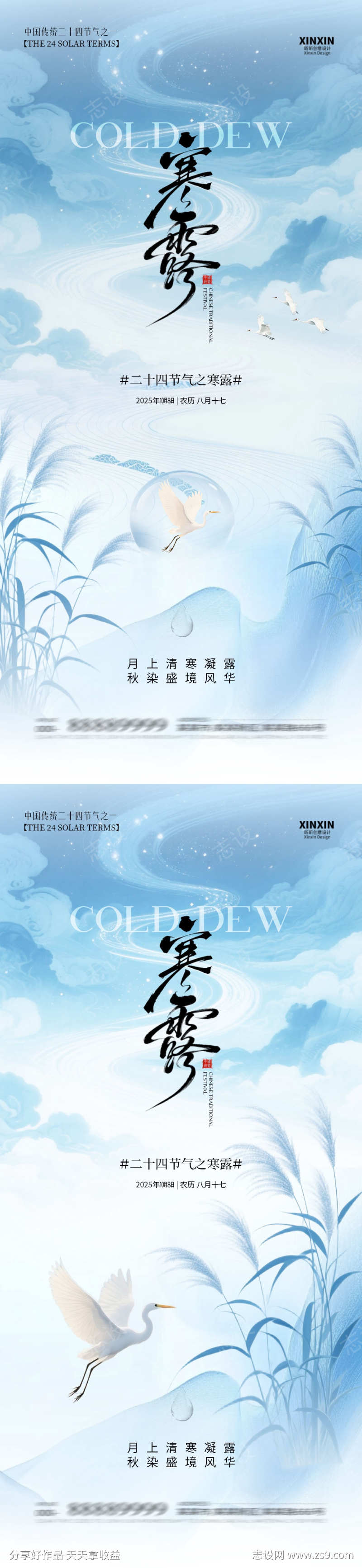 寒露节气插画海报