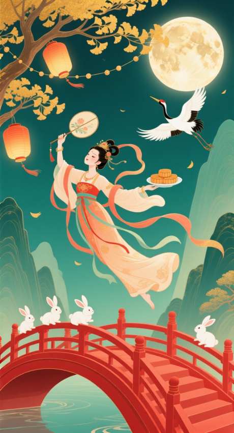 嫦娥玉兔送金秋_AI图片下载_采样_752X1392像素-中秋,飞鹤,宋金秋-作品编号:2025091510118598-志ˇ设’网